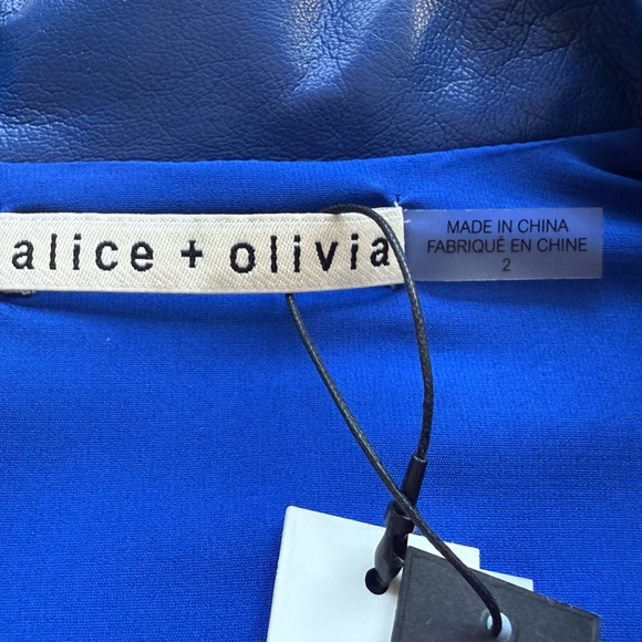 Alice + Olivia Shirley Faux-Leather Mini Shirtdress in Royal Size 2 - Picture 13 of 16